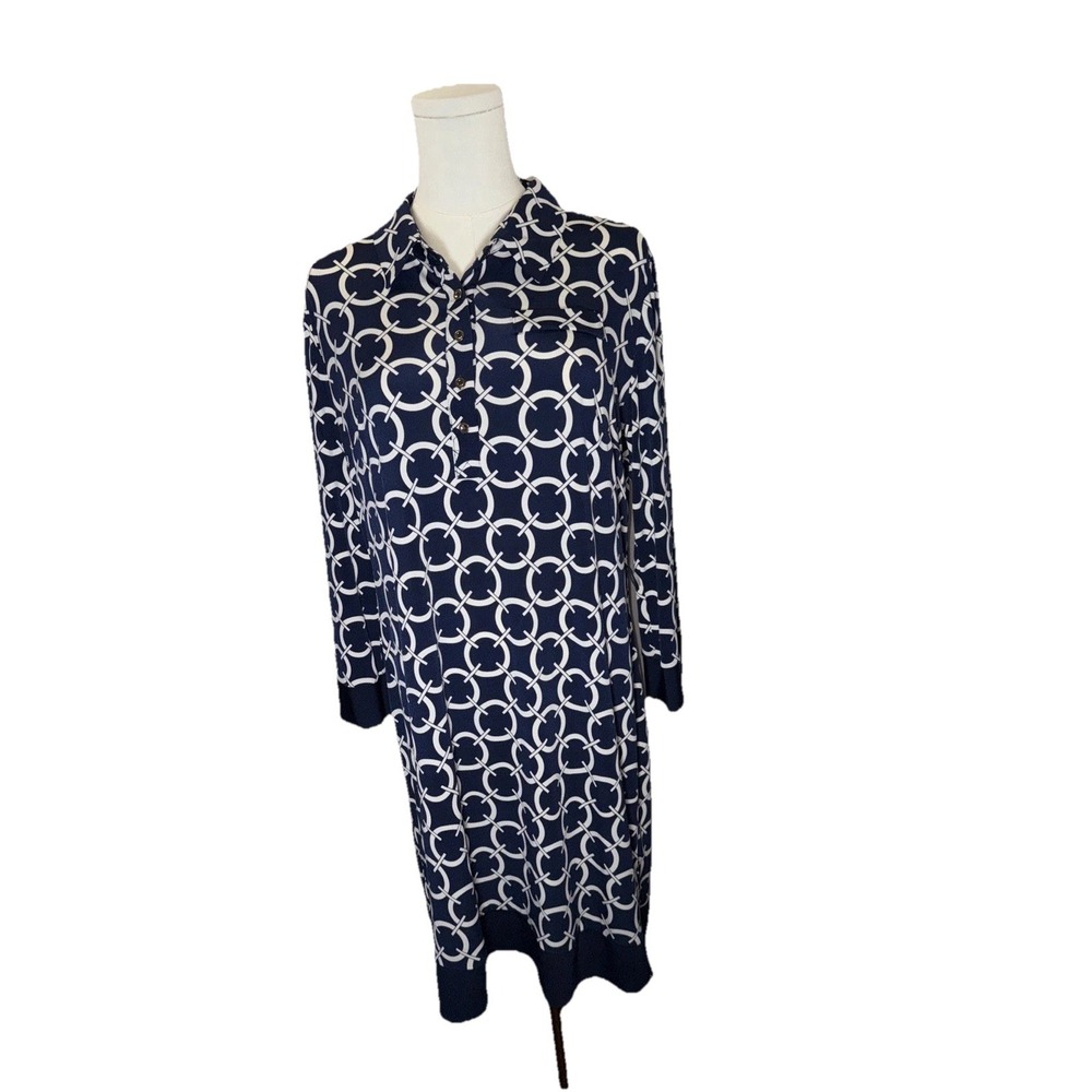 Donna Morgan Women Blue & White Casual Dress Sz 14P With Belt Loops. No Belt